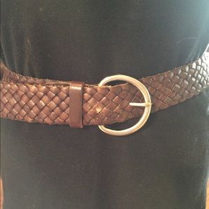 Talbots Brown woven leather belt w/silver buckle